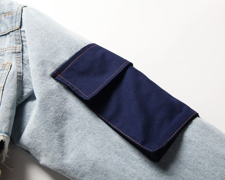 Lutrixian Denim Patchwork Ceket