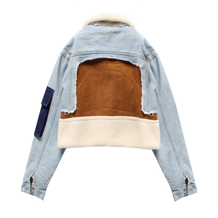Lutrixian Denim Patchwork Ceket