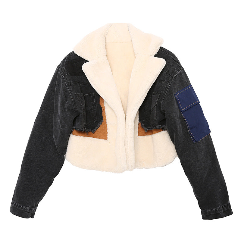 Lutrixian Denim Patchwork Ceket