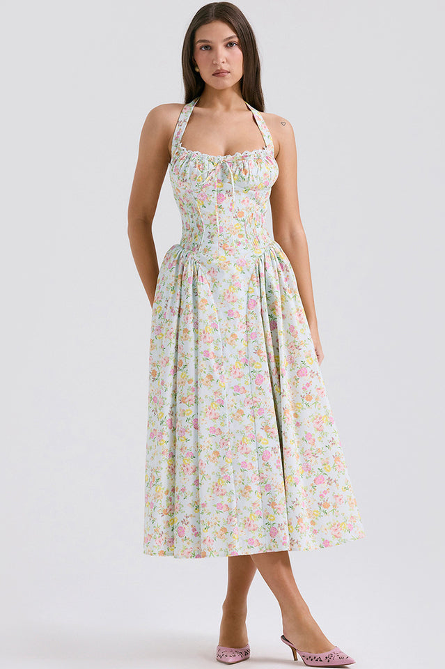 Coral Carousal Midi Elbise