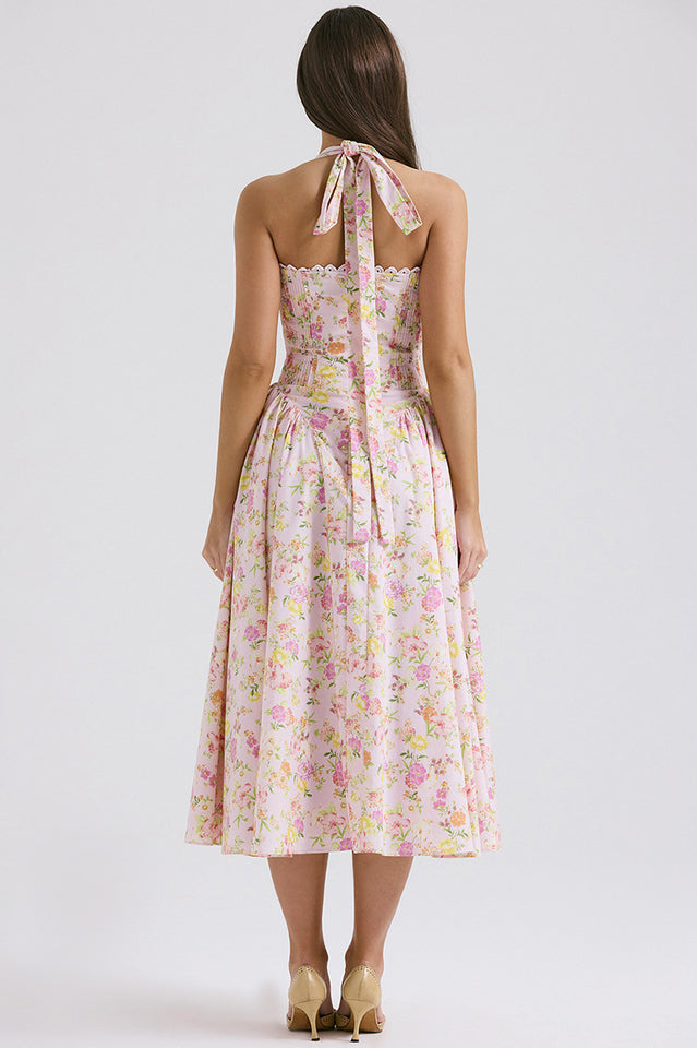 Coral Carousal Midi Elbise
