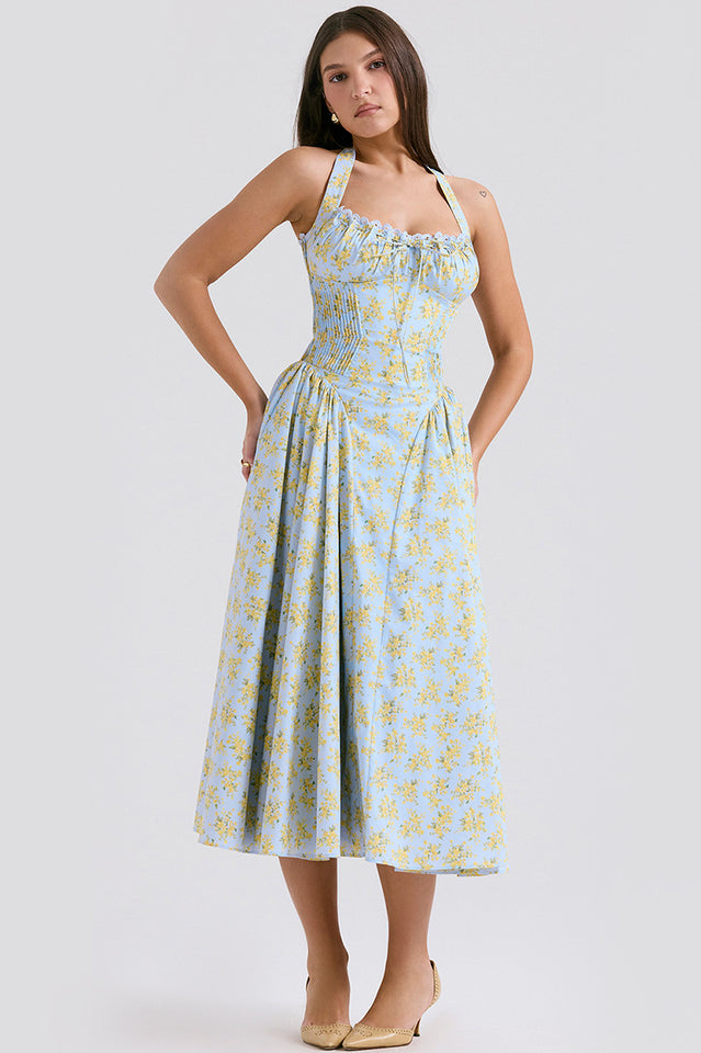Coral Carousal Midi Elbise
