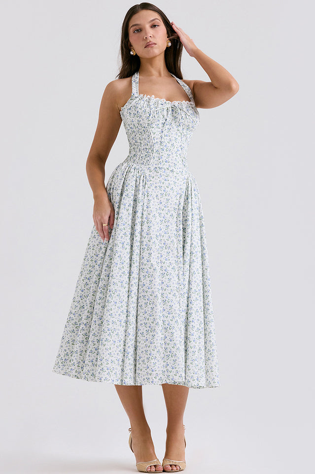 Coral Carousal Midi Elbise