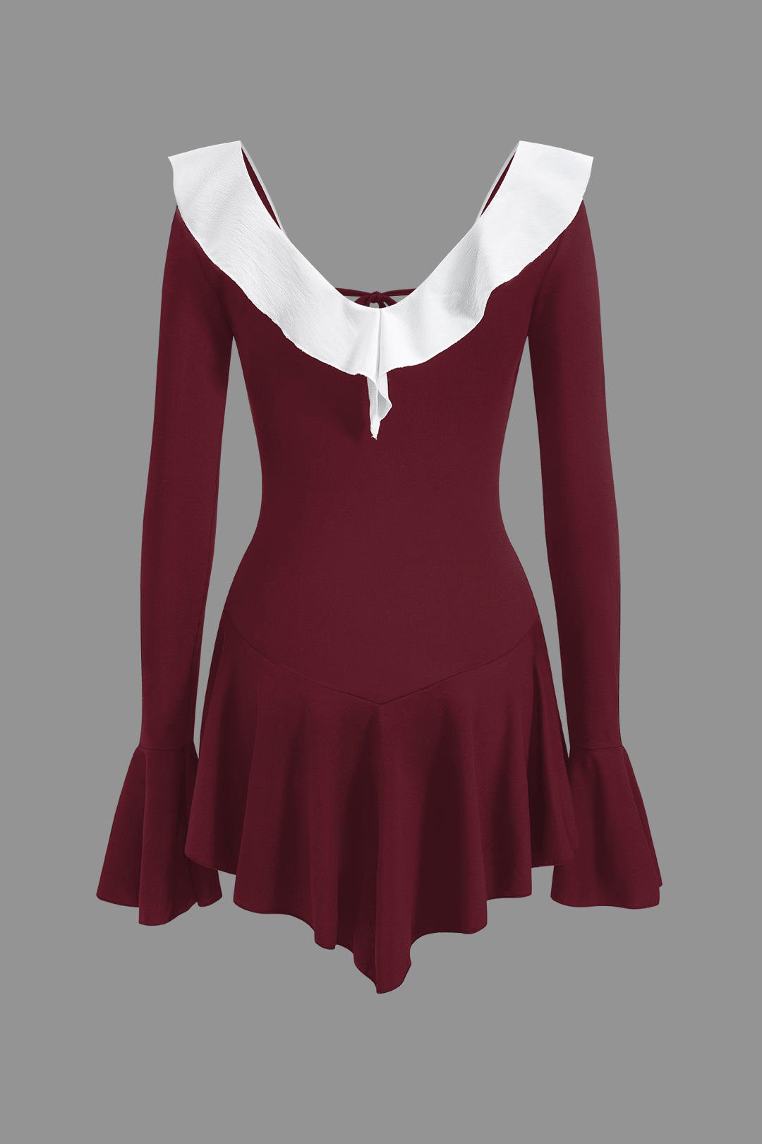 Kontrast Fırfır Yaka Mini Elbise