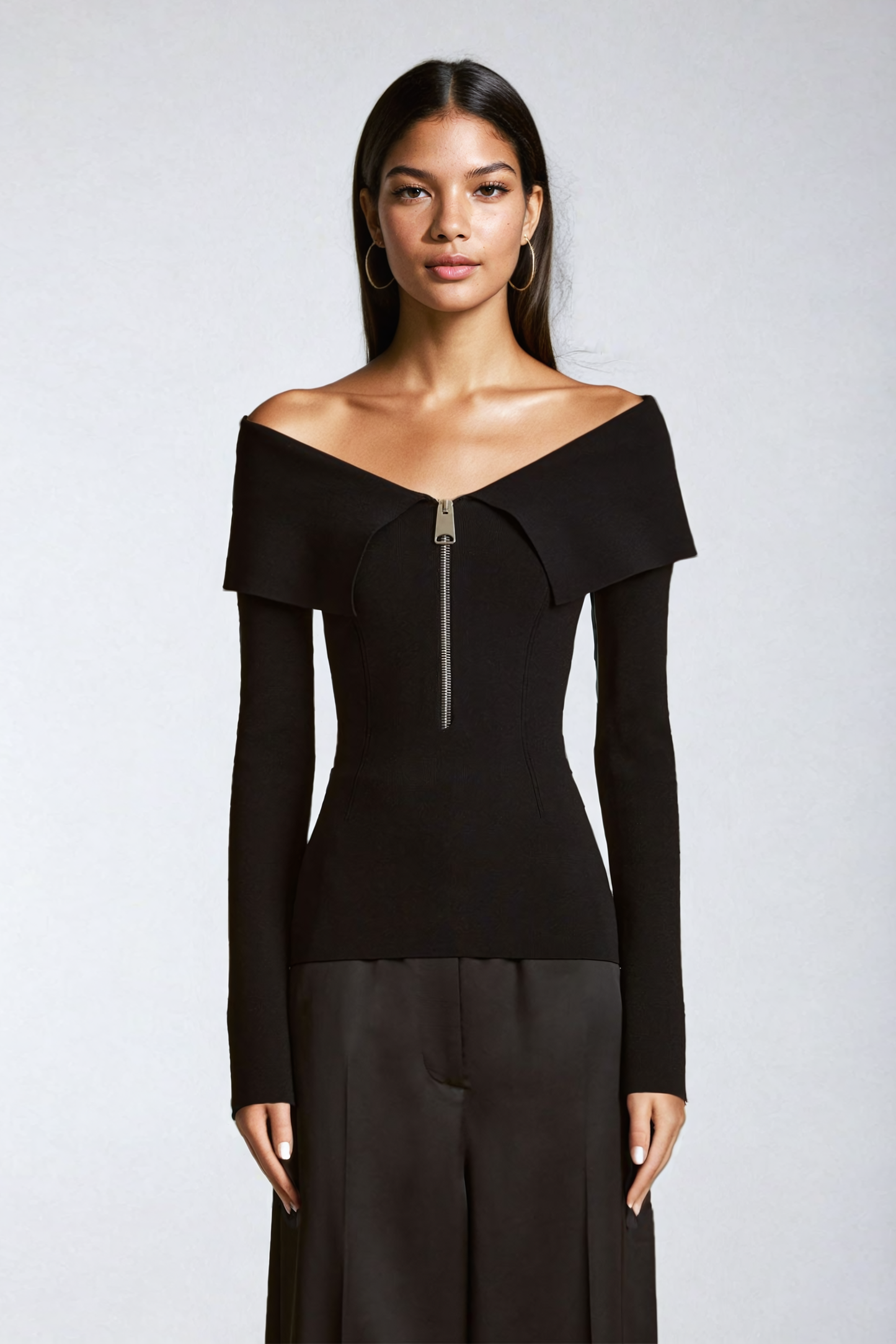 Victoria Fermuarlı Bodycon Üst