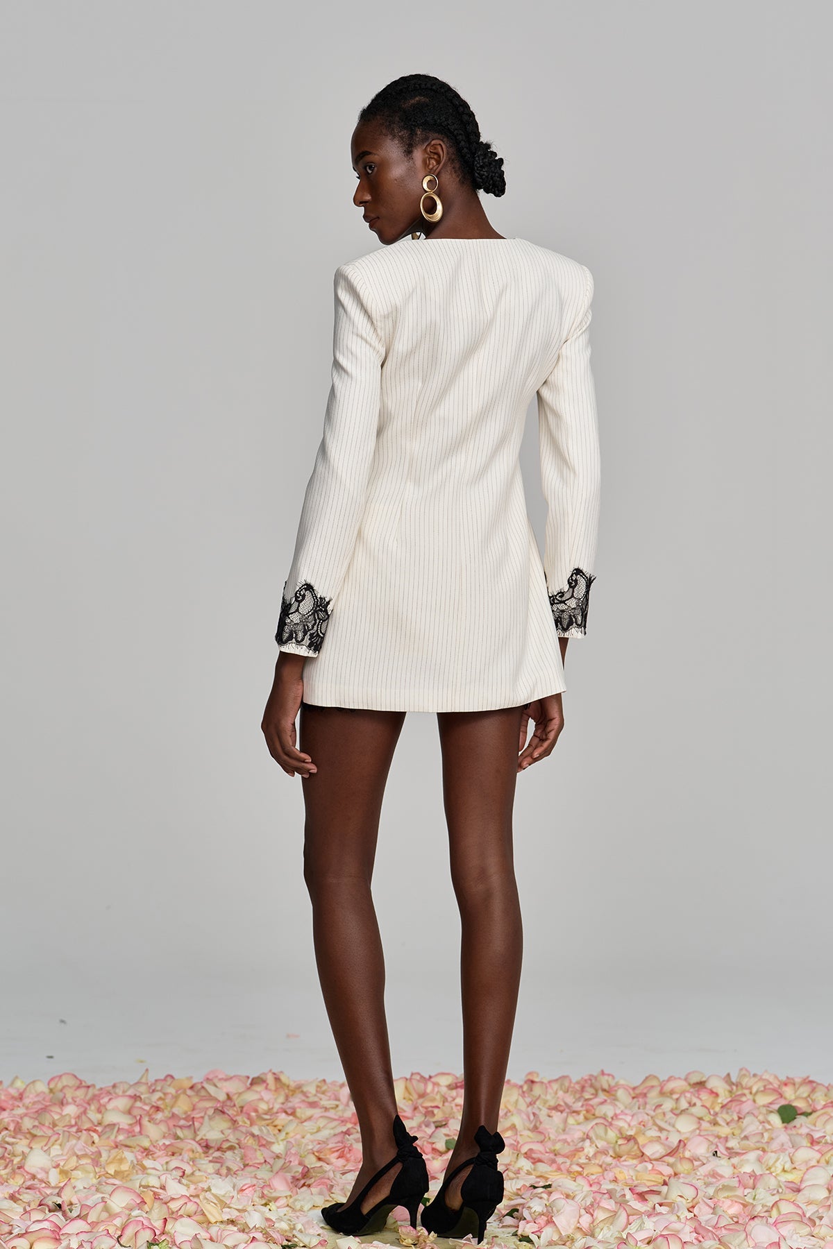 Ahti Dantel Derin Yaka Çizgili Etek Takımı