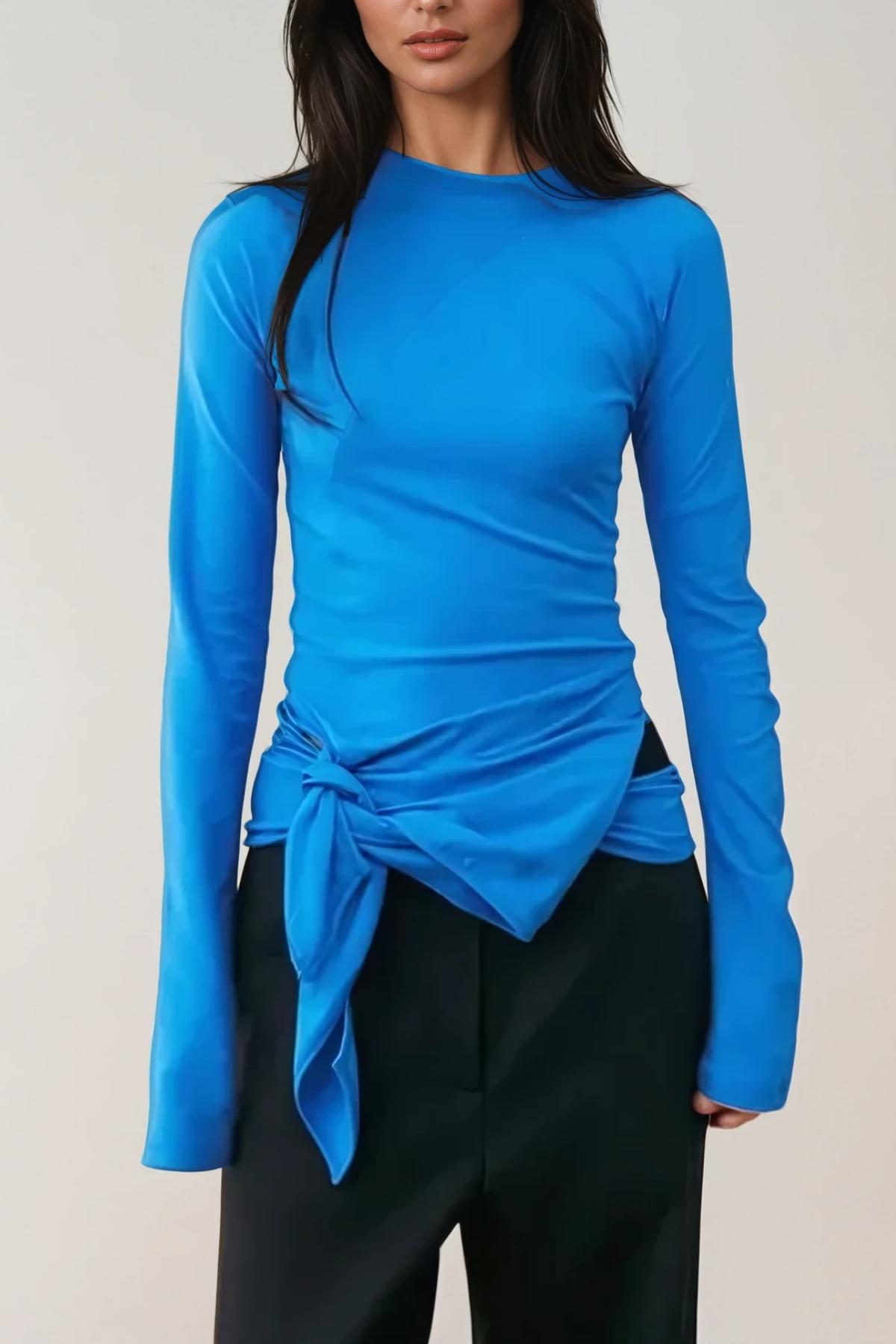 Apostolos Asimetrik Bel Bağlamalı Dar Üst Mavi