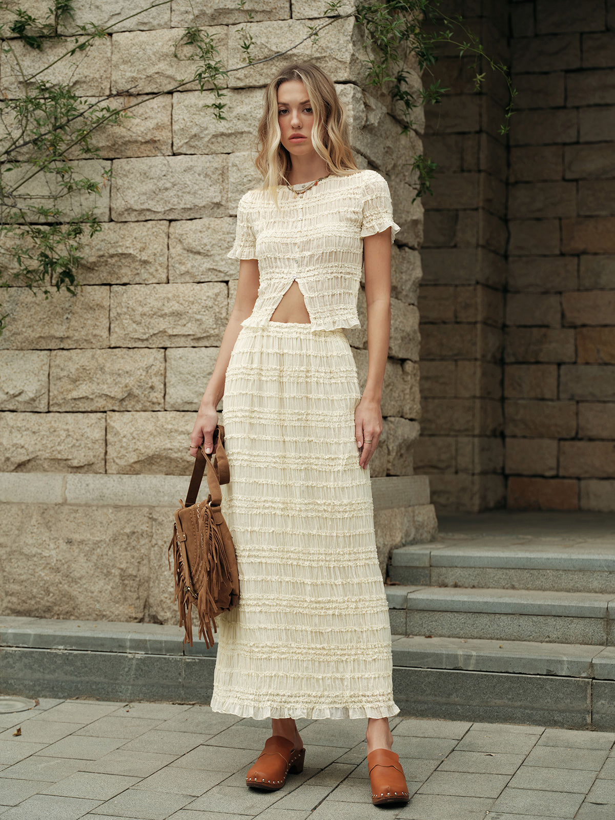 Bloom Fırfırlı Crop Top Etek Takımı