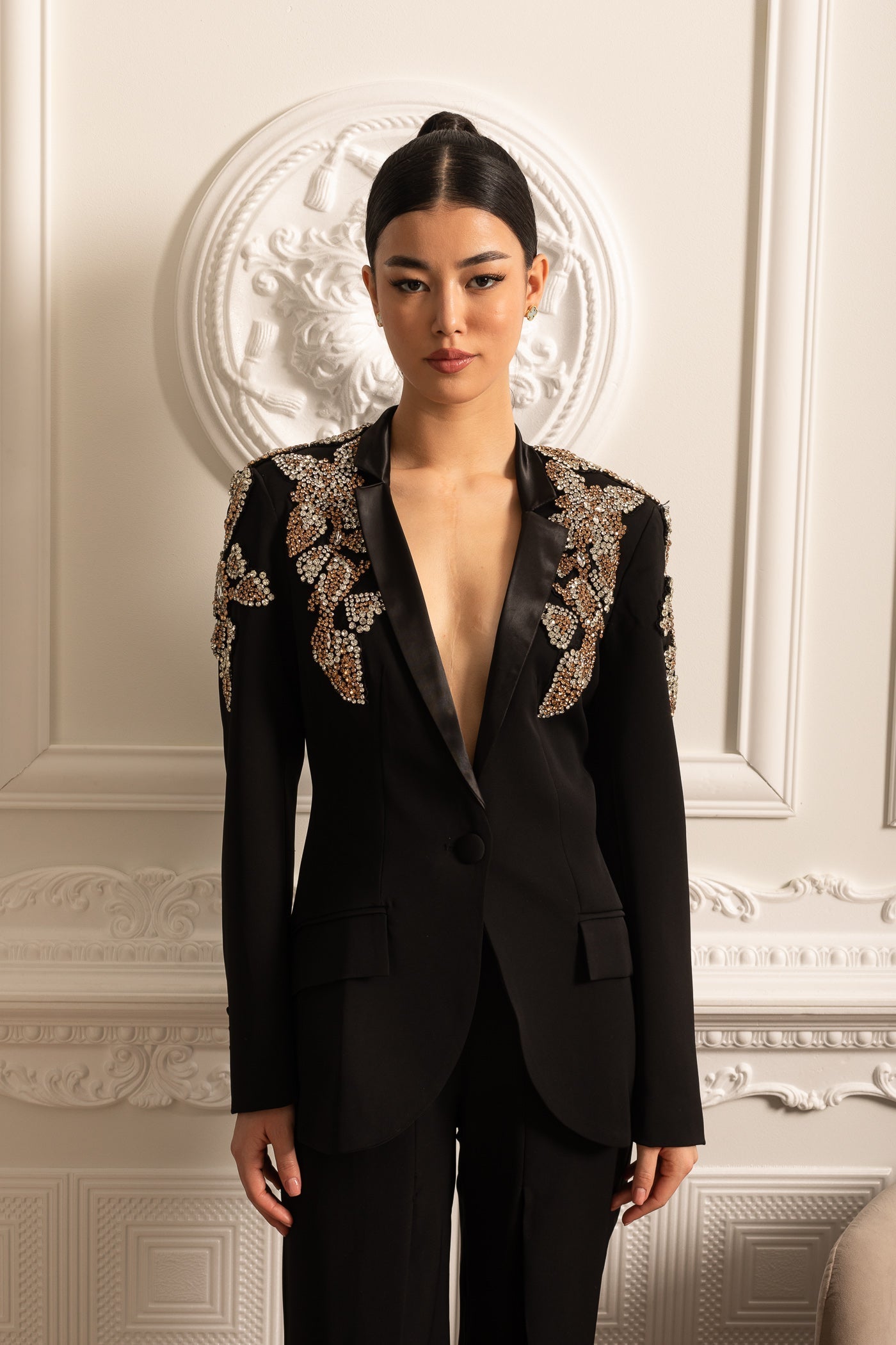 Boss Lady Taş Detaylı Ceket ve Pantalon Takımı