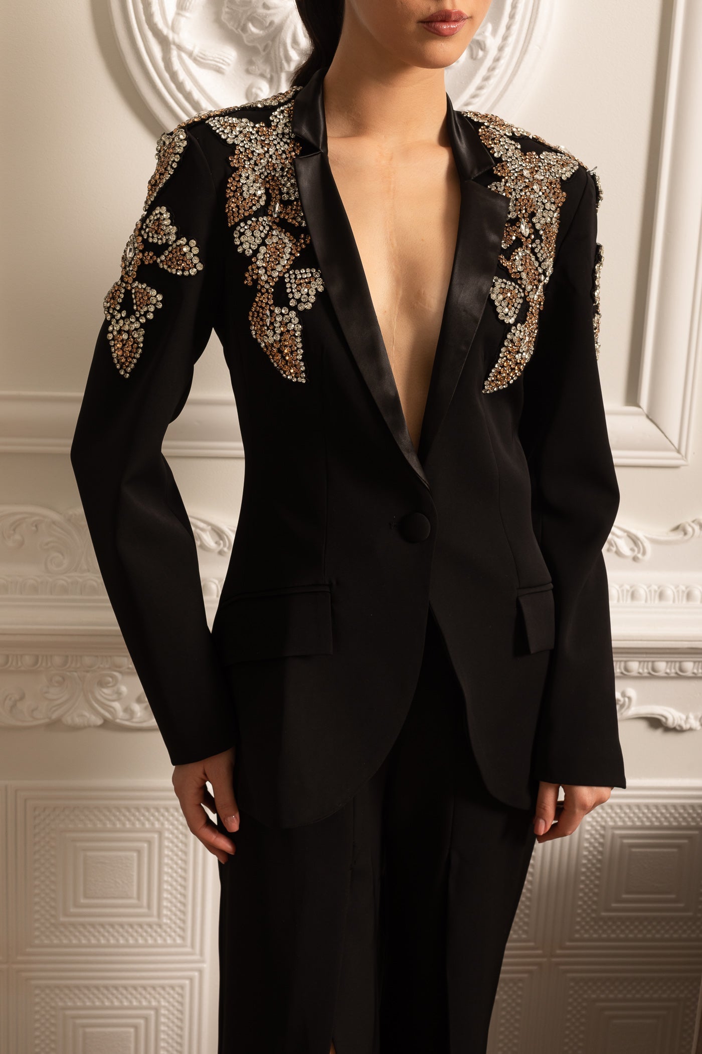 Boss Lady Taş Detaylı Ceket ve Pantalon Takımı