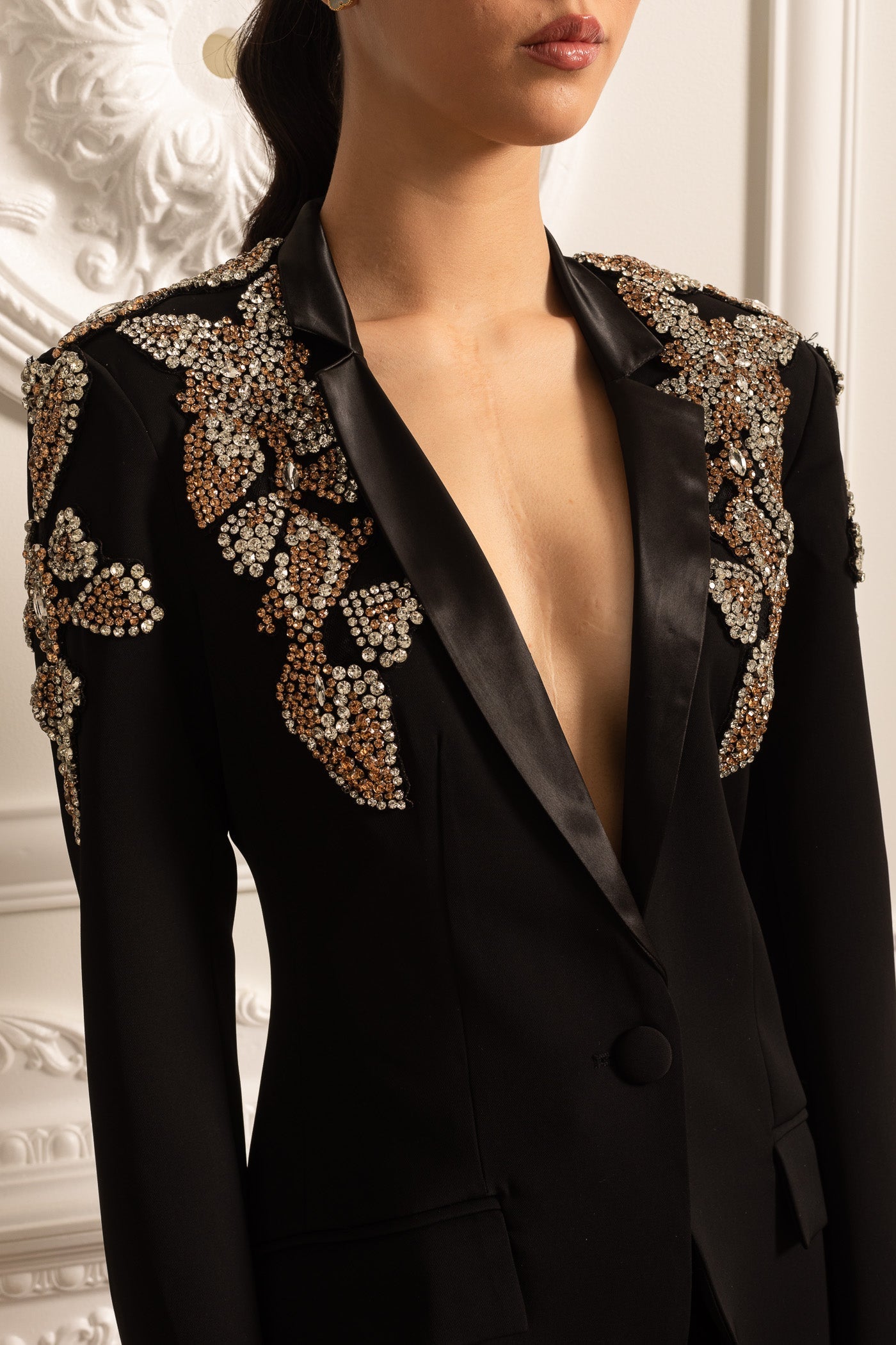 Boss Lady Taş Detaylı Ceket ve Pantalon Takımı