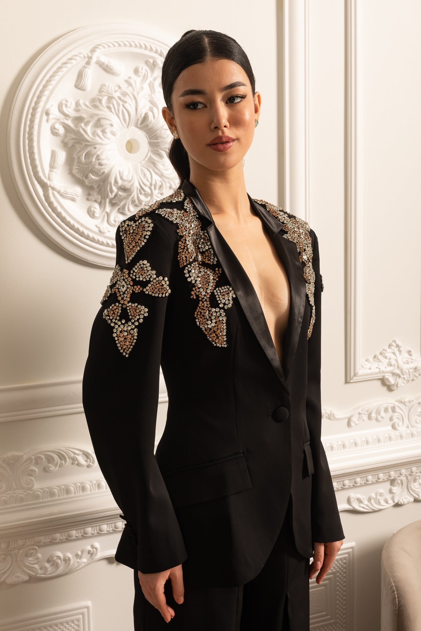 Boss Lady Taş Detaylı Ceket ve Pantalon Takımı