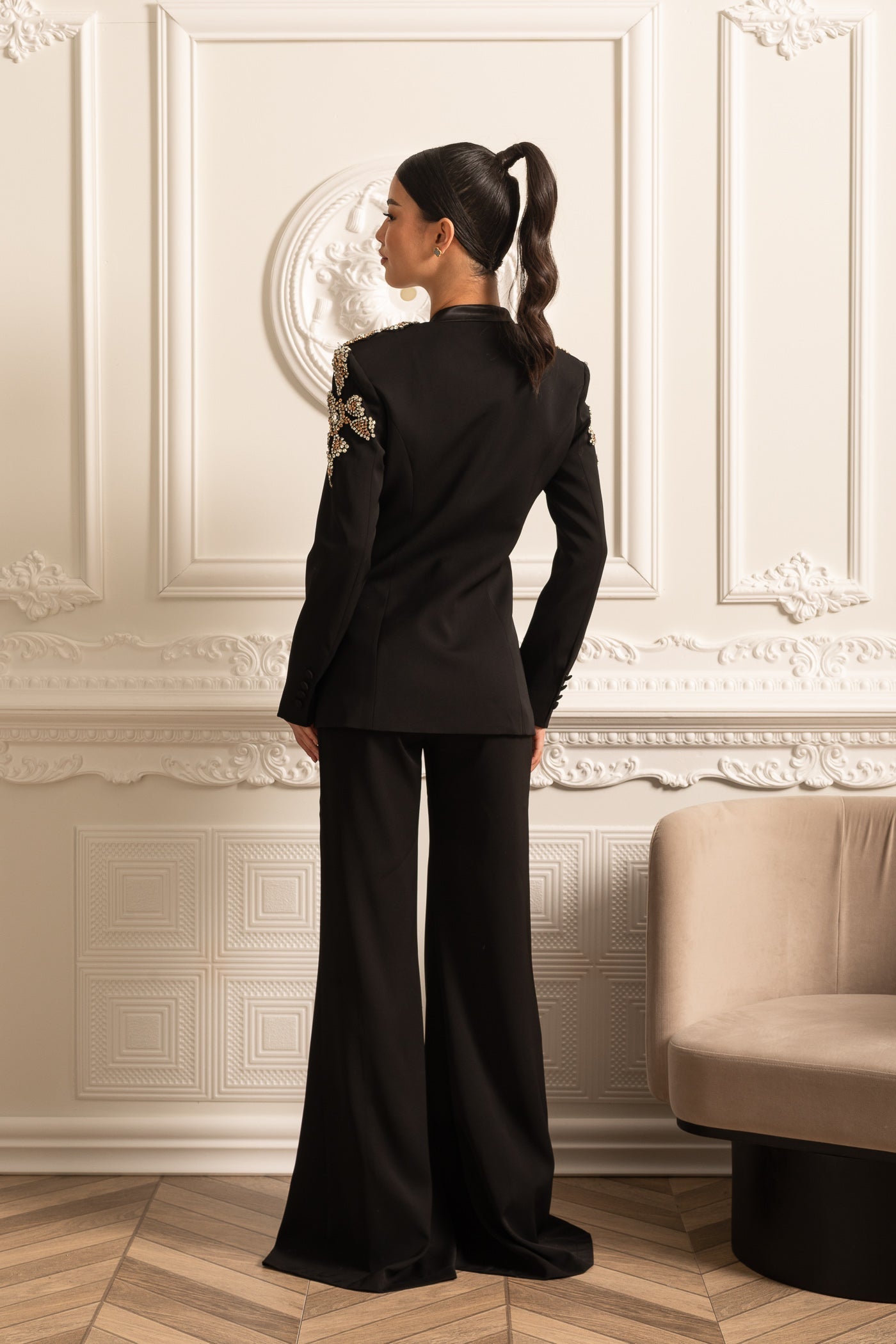 Boss Lady Taş Detaylı Ceket ve Pantalon Takımı