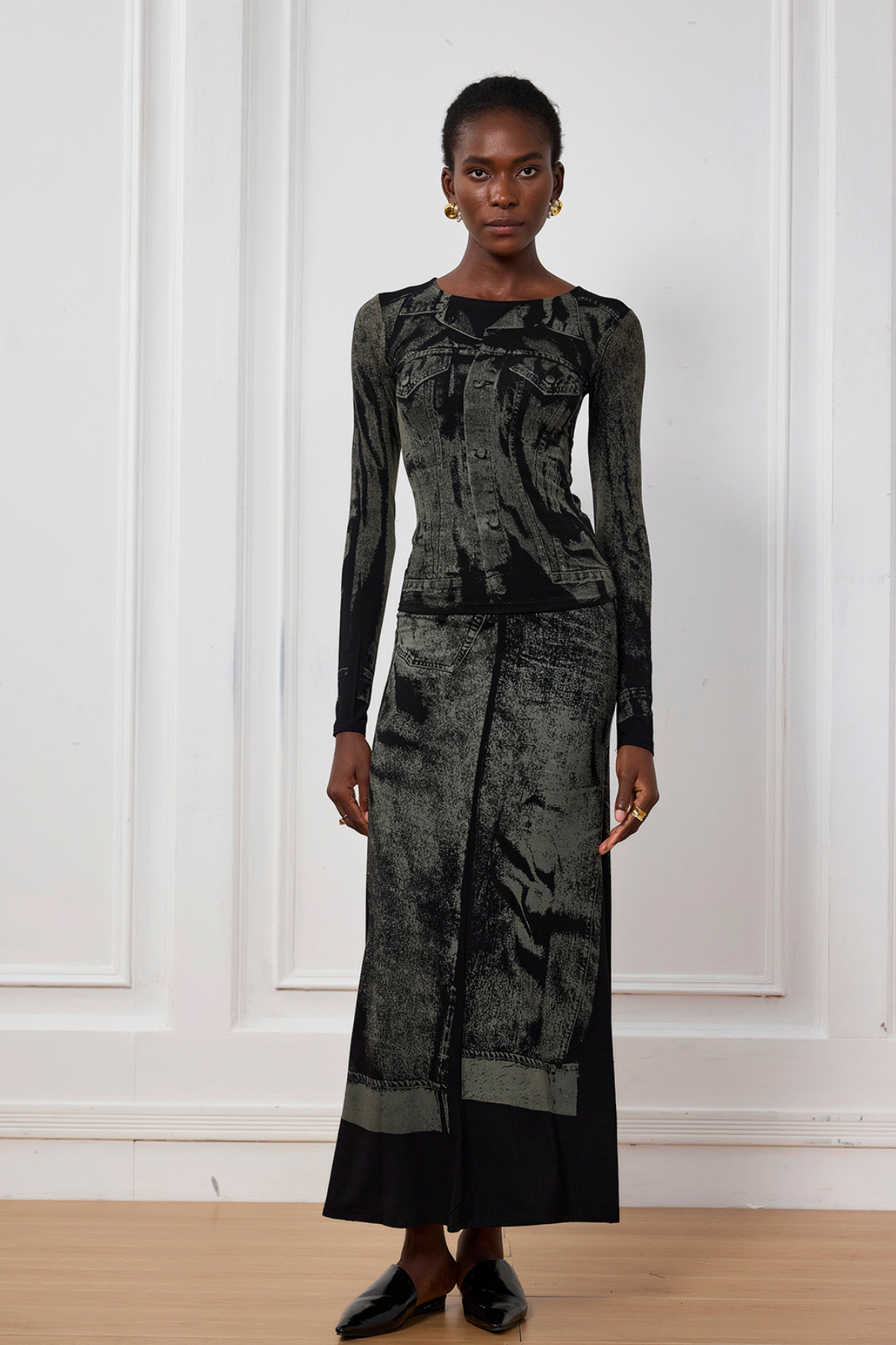 İndigo İllüzyon Desenli Bodycon Üst