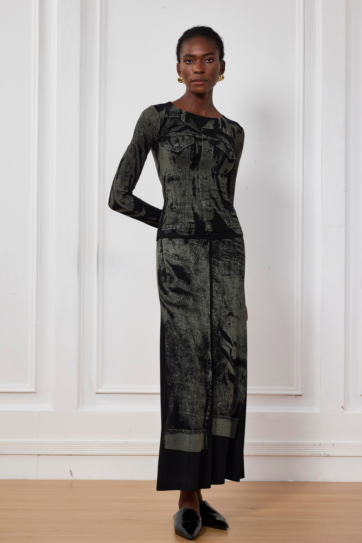 İndigo İllüzyon Desenli Bodycon Üst