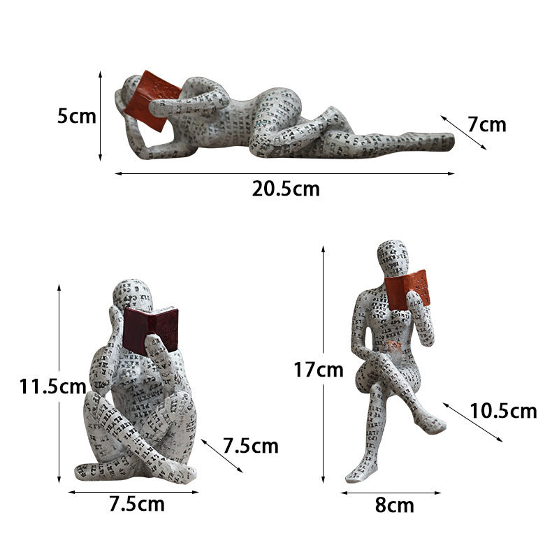 Okuma Figürü Üç Parçalı Set Ev Oturma Odası Masaüstü Ofis Dekorasyonu Reçine El Sanatları