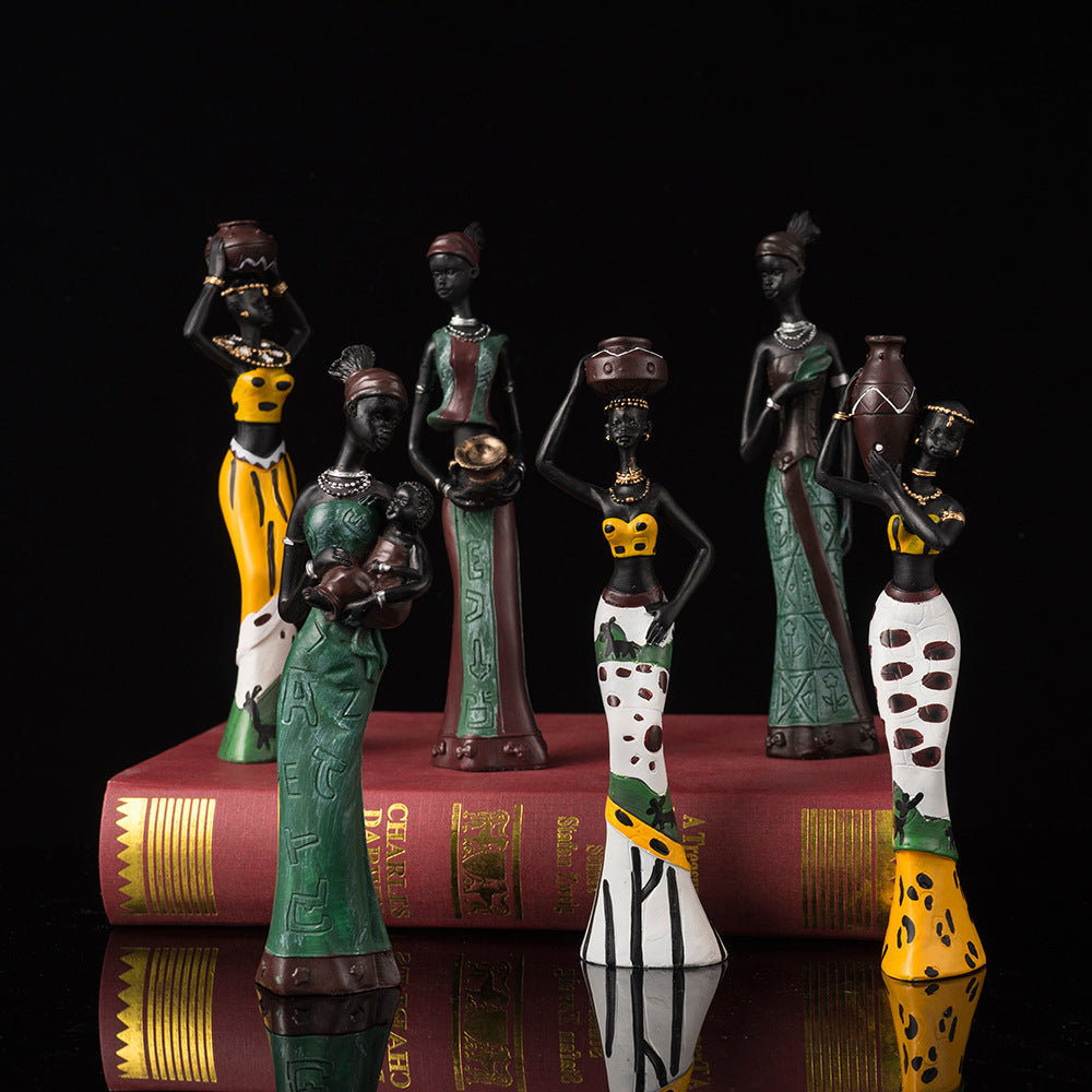 Afrikalı siyah kadın figürü sanat reçine el sanatları ev oturma odası veranda masaüstü dekorasyon süsleri 3 lü seet