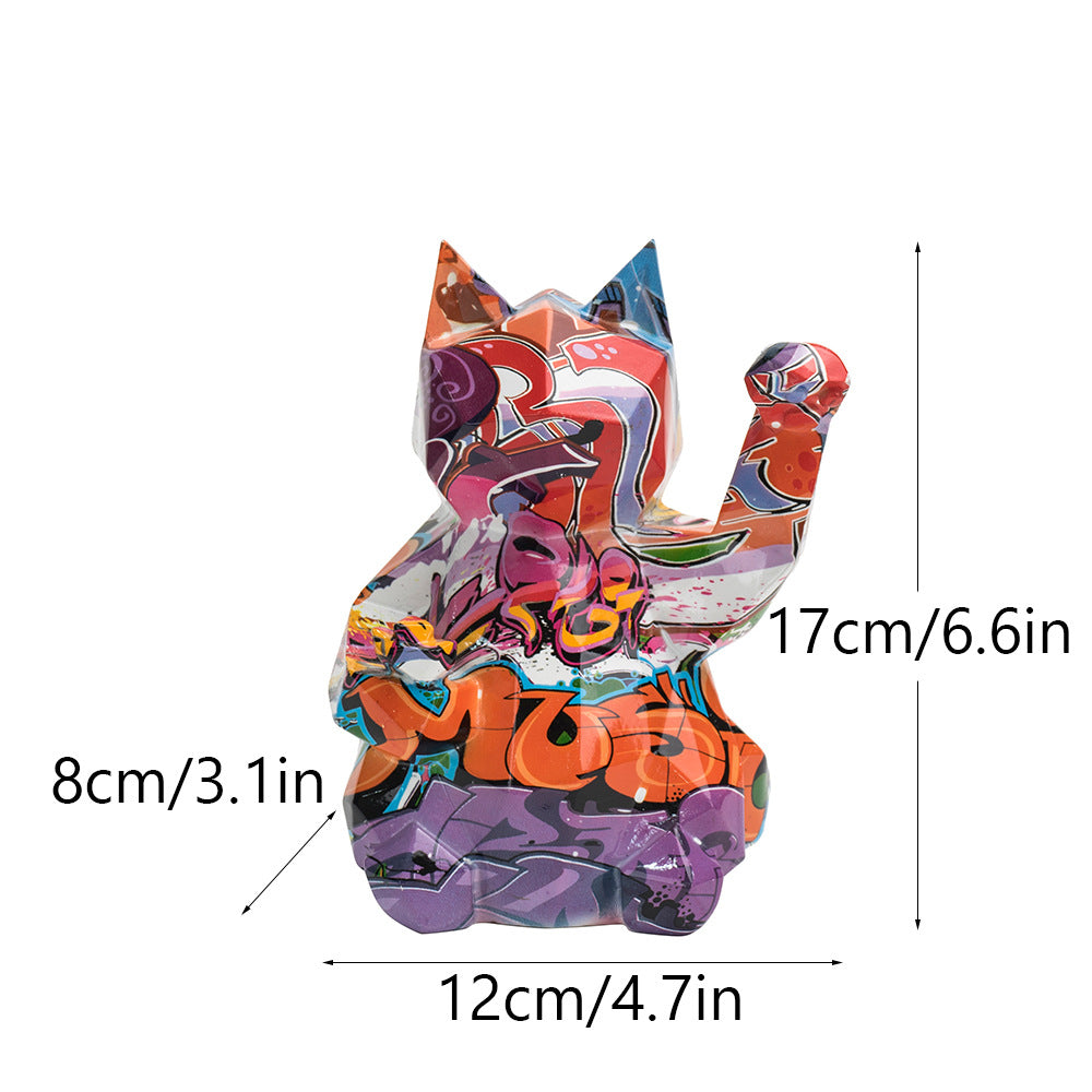 geometrik şanslı kedi yaratıcı ev oturma odası veranda masası eve taşınma reçine el sanatları dekoratif süsler 2 li set