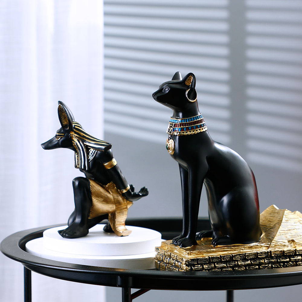 lüks reçine şarap rafı eğimli Mısır Anubis köpek tanrı kedi tanrı süsleri şarap dolabı dekorasyonları 3 lü set