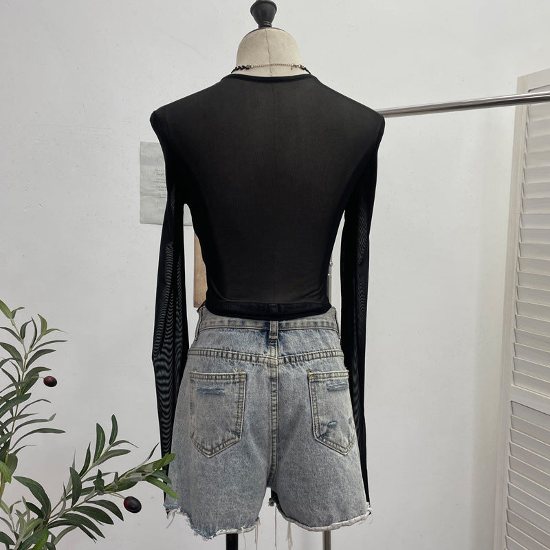 Adriana Denim Uzun Kollu Lace Straplez Üst