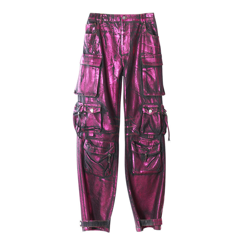 Jade Patal Mor Metalik Kargo Pantolon