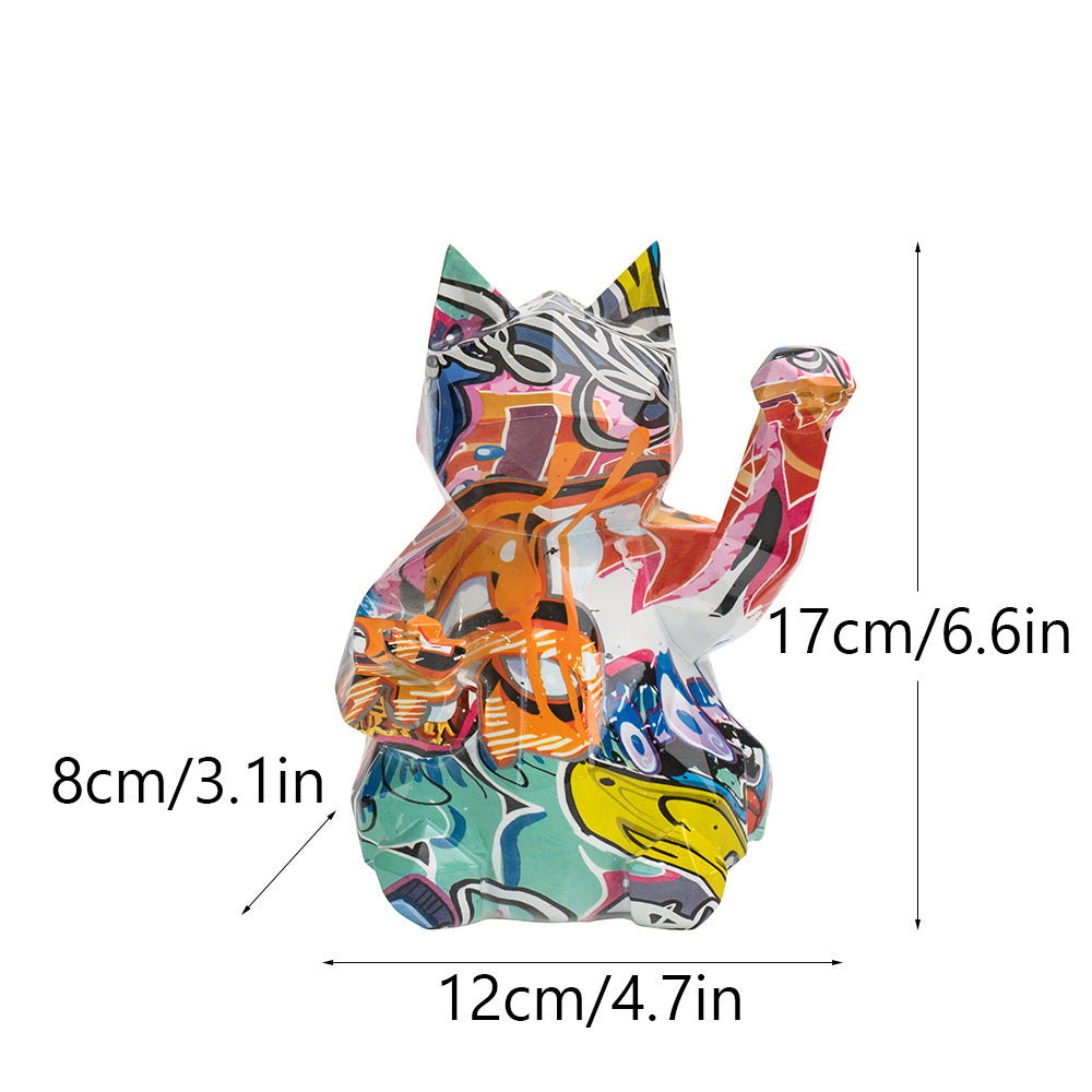 geometrik şanslı kedi yaratıcı ev oturma odası veranda masası eve taşınma reçine el sanatları dekoratif süsler 2 li set