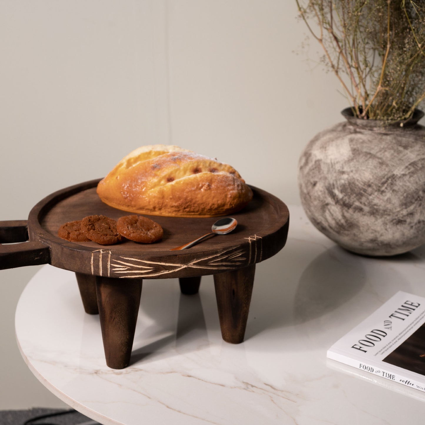 Wabi-sabi retro eski masif ahşap meyve tabağı çay tepsisi modeli