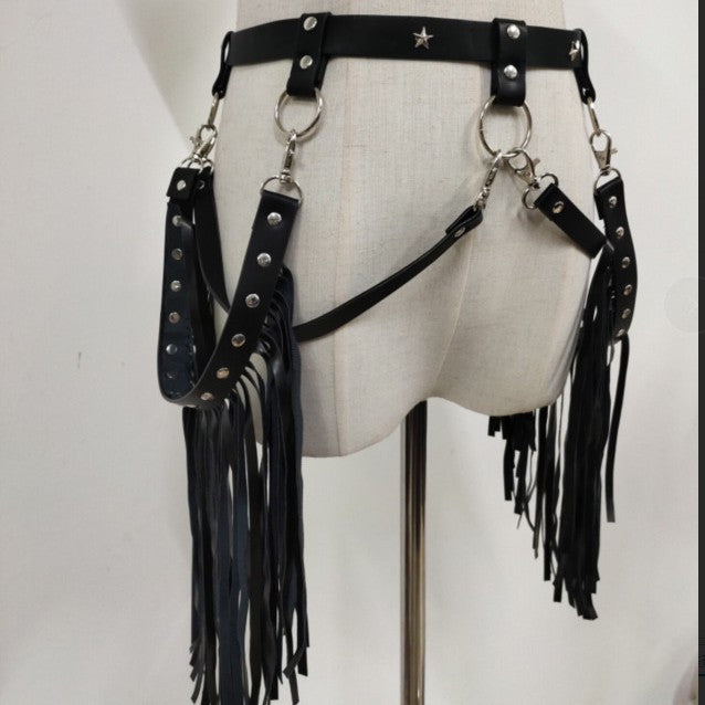 punk püskül bel zinciri siyah kuşak kadın kemer
