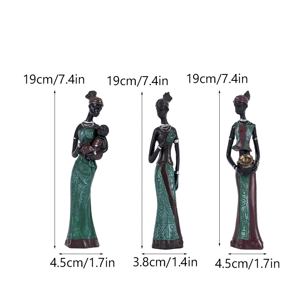 Afrikalı siyah kadın figürü sanat reçine el sanatları ev oturma odası veranda masaüstü dekorasyon süsleri 3 lü seet