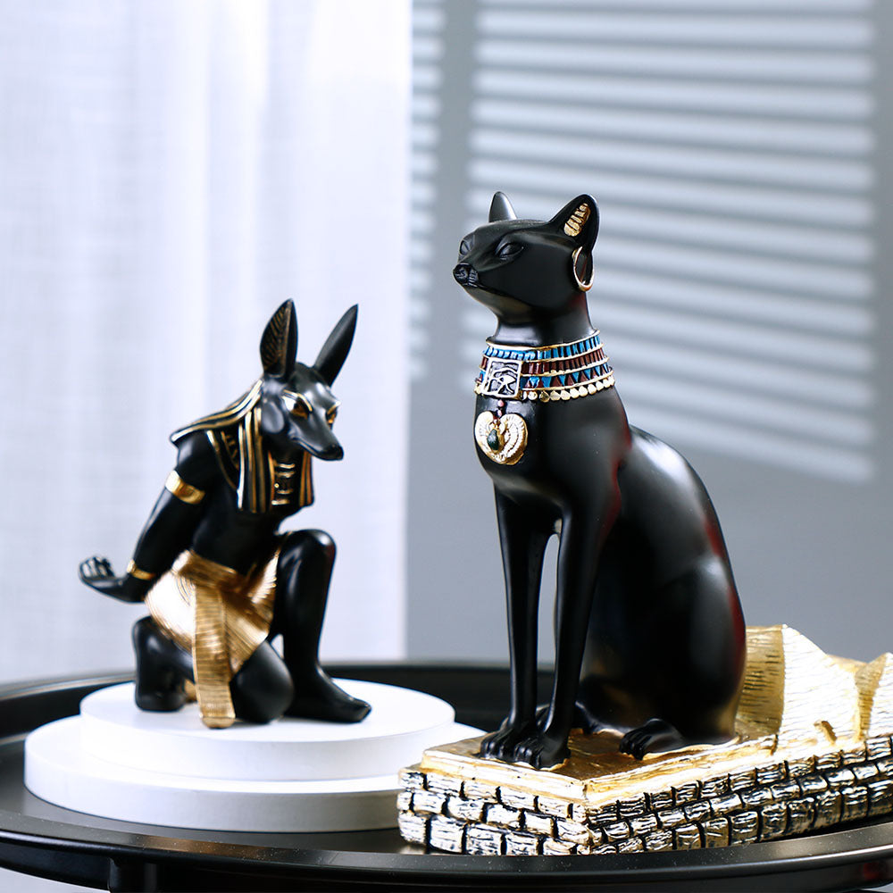 lüks reçine şarap rafı eğimli Mısır Anubis köpek tanrı kedi tanrı süsleri şarap dolabı dekorasyonları 3 lü set