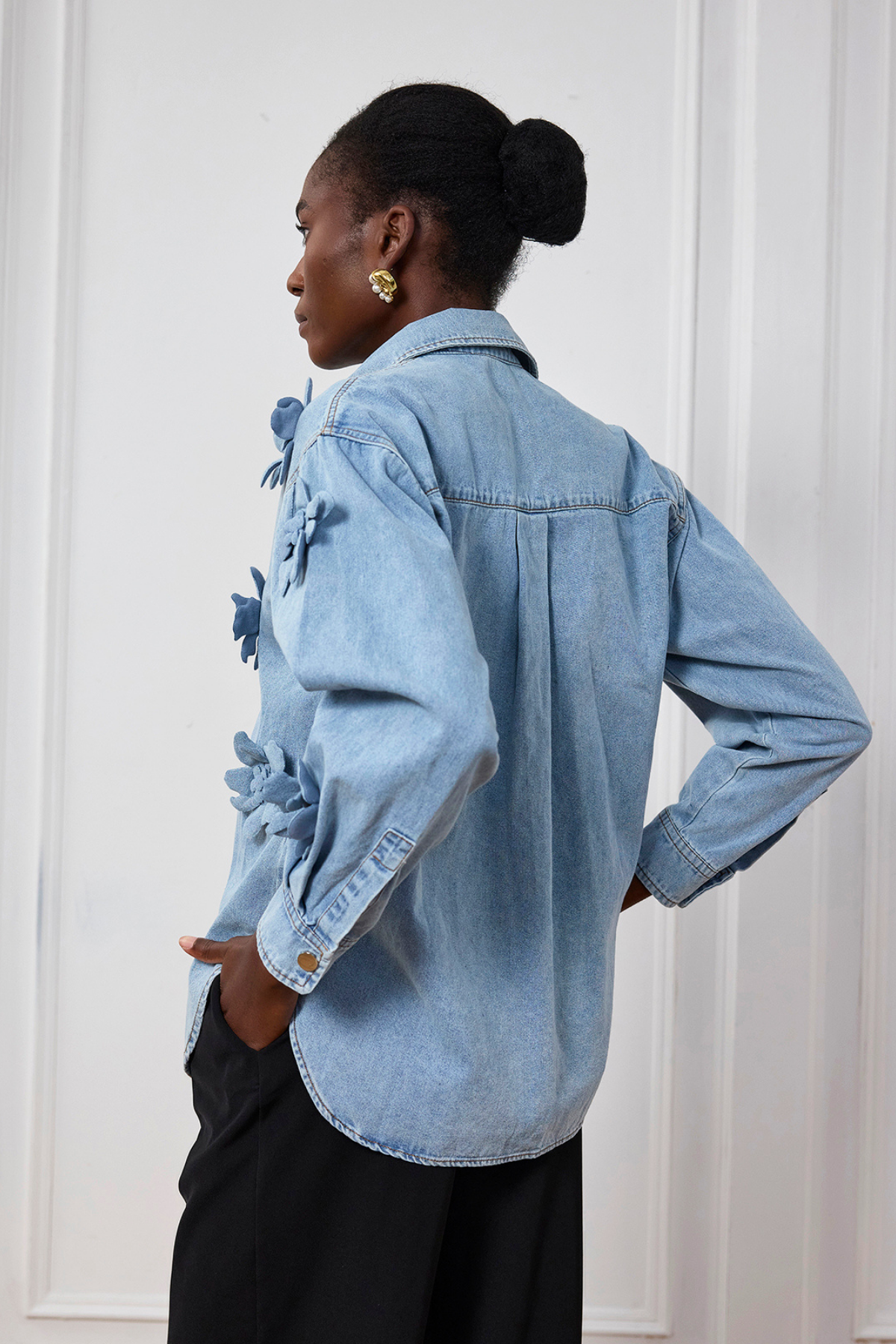 Saoirse Çiçek Yaka Denim Gömlek