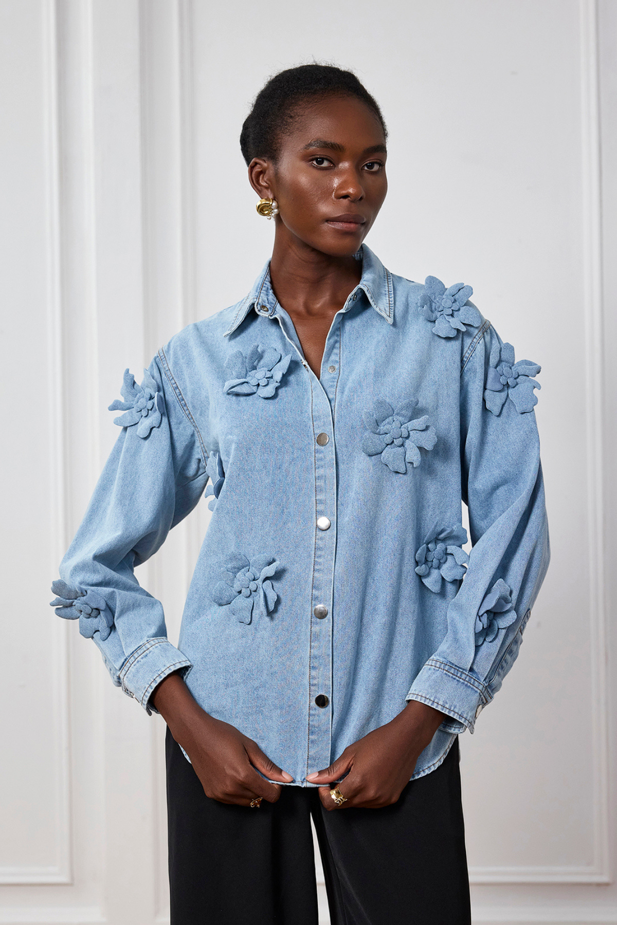 Saoirse Çiçek Yaka Denim Gömlek