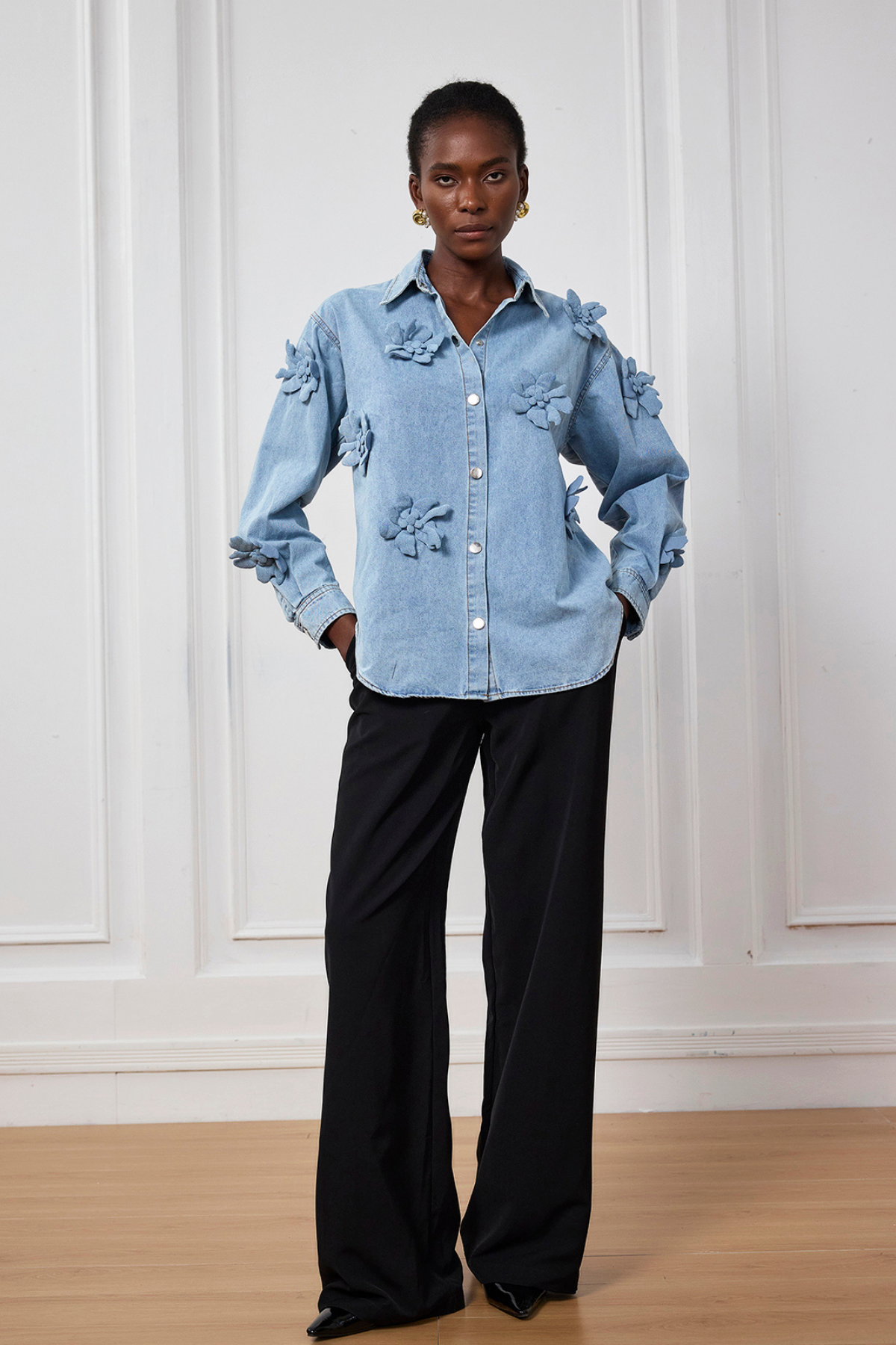 Saoirse Çiçek Yaka Denim Gömlek