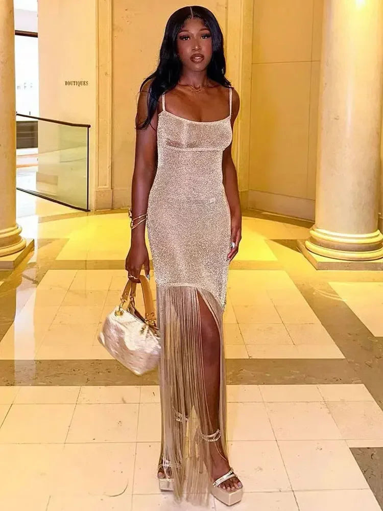Clara Phoenix Parlak Püsküllü Bodycon Elbise