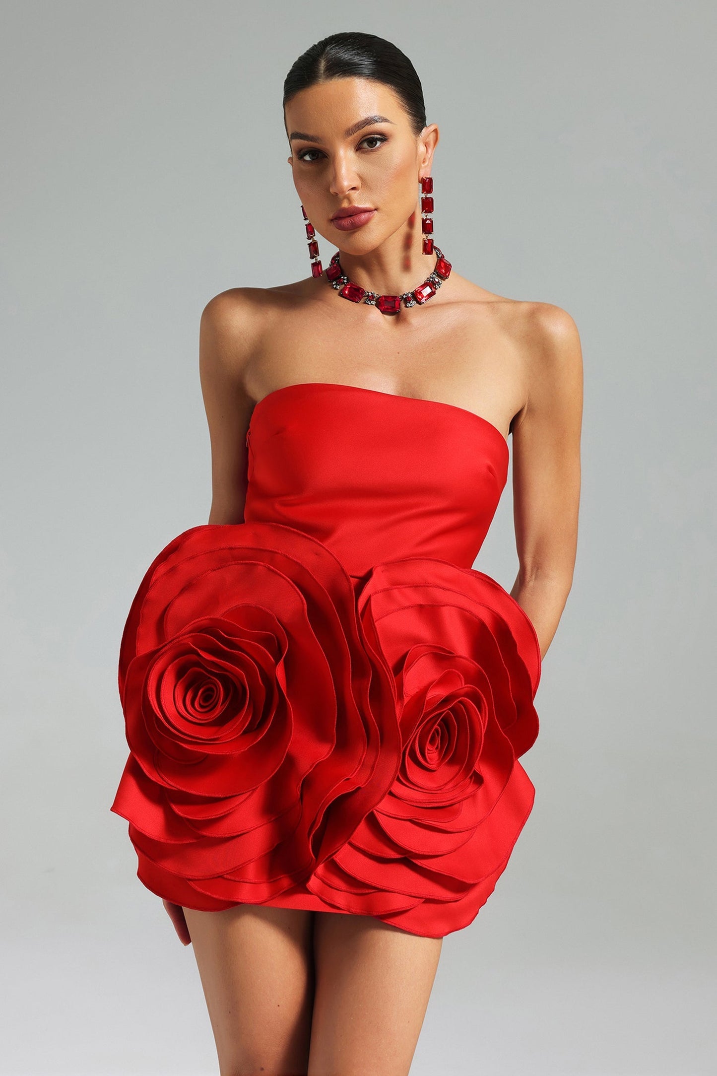 Saint Rojo Mini Çiçek Aplikli Elbise