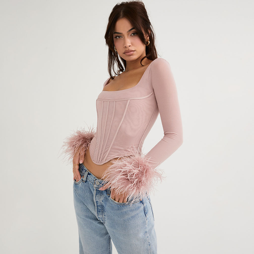 Gigi Pembe Uzun Kollu Korse Üst