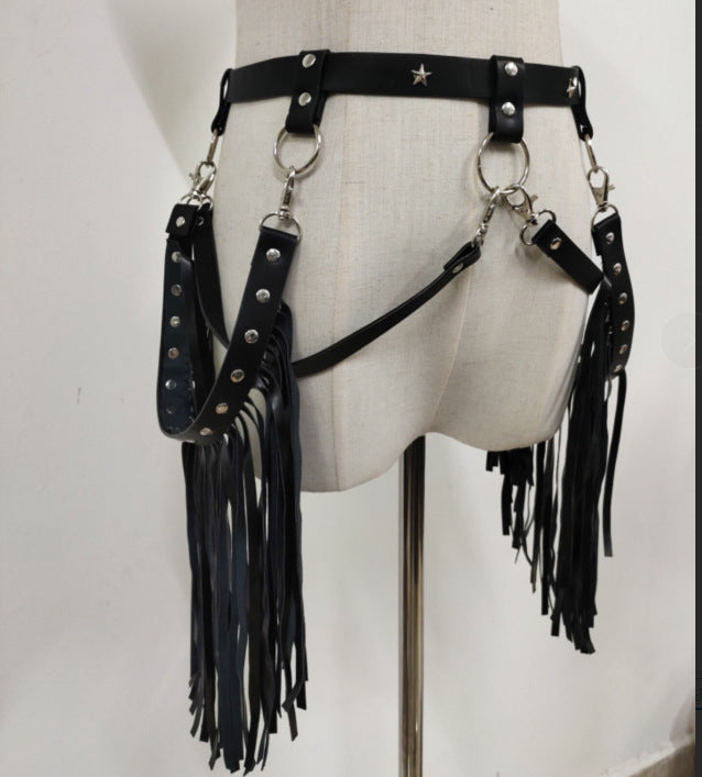 punk püskül bel zinciri siyah kuşak kadın kemer