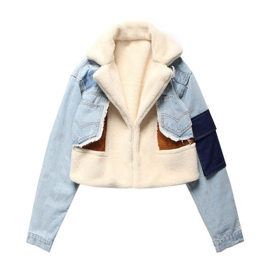 Lutrixian Denim Patchwork Ceket
