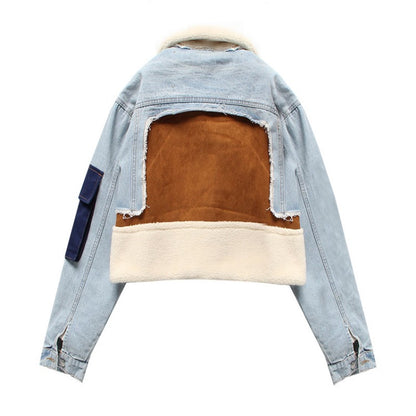 Lutrixian Denim Patchwork Ceket