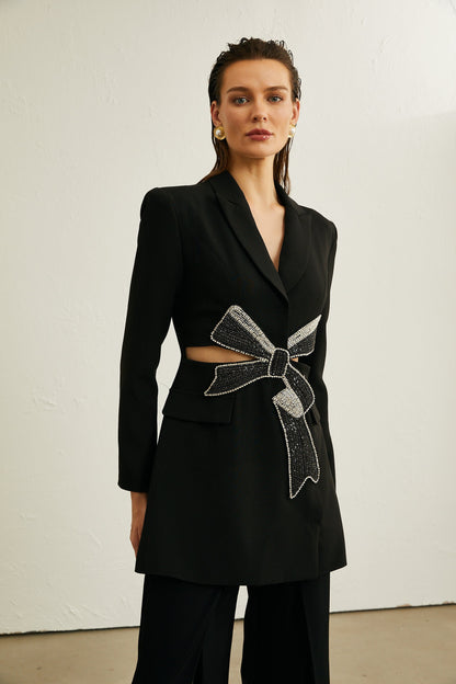 Linear Indigo Blazer-Mini Elbise
