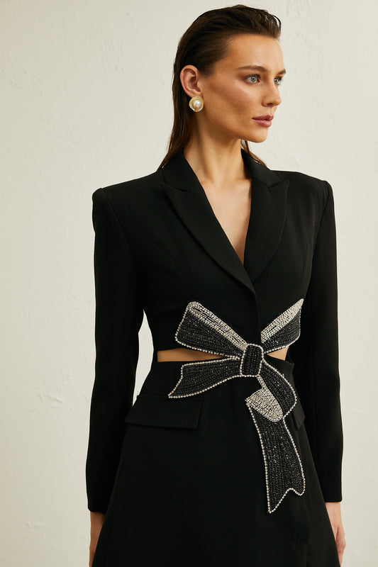 Linear Indigo Blazer-Mini Elbise