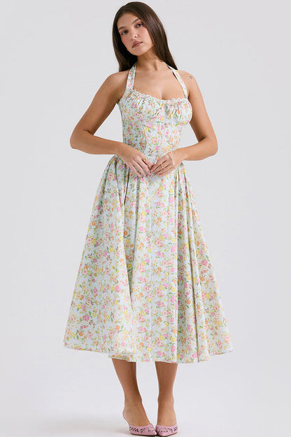 Coral Carousal Midi Elbise