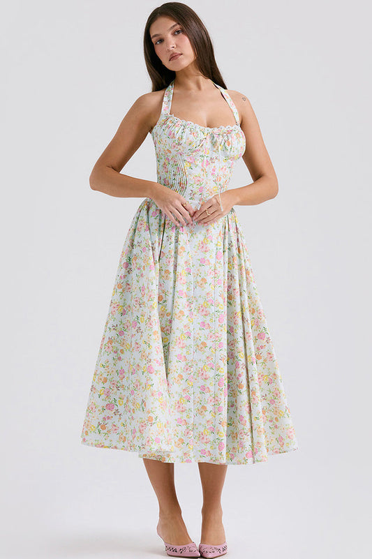 Coral Carousal Midi Elbise