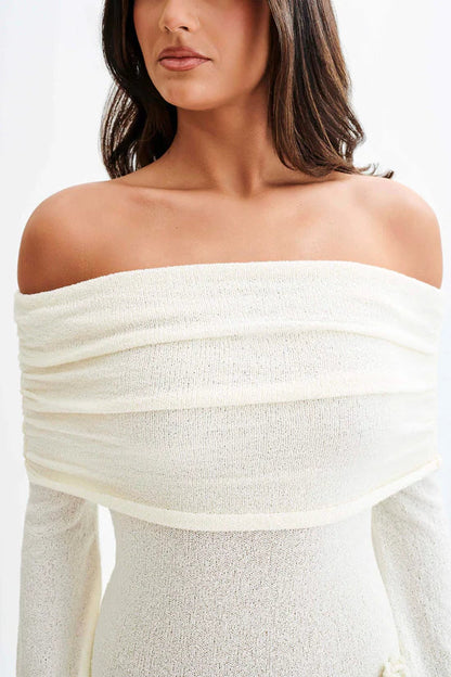 Infinite Rush Örme Gül Detaylı Uzun Elbise