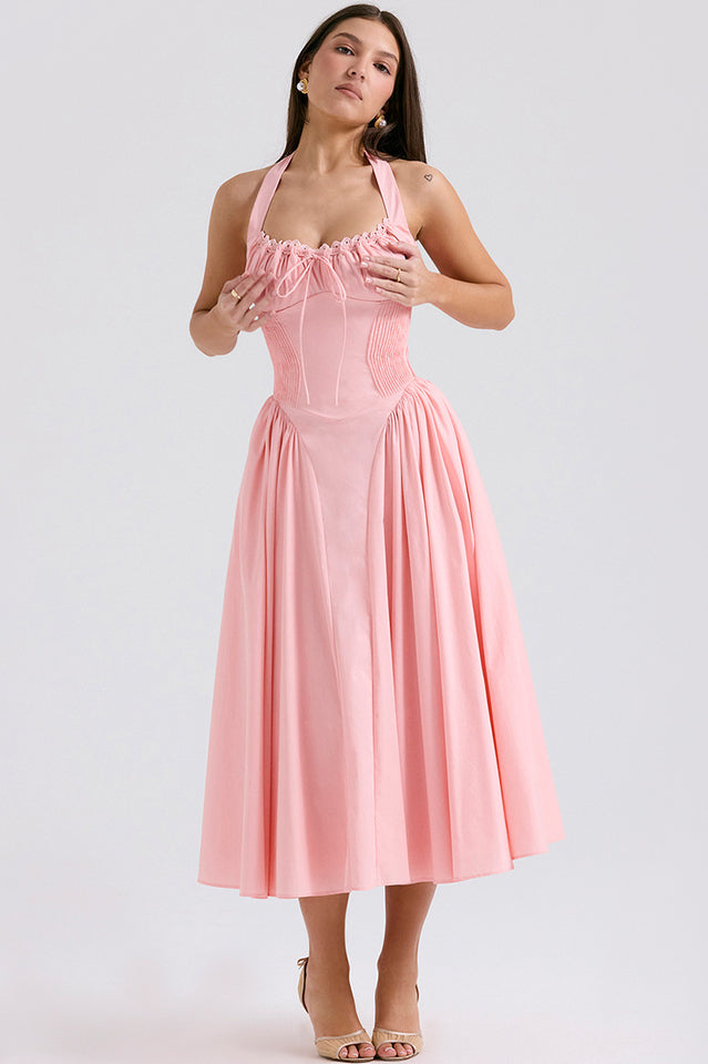 Coral Carousal Midi Elbise