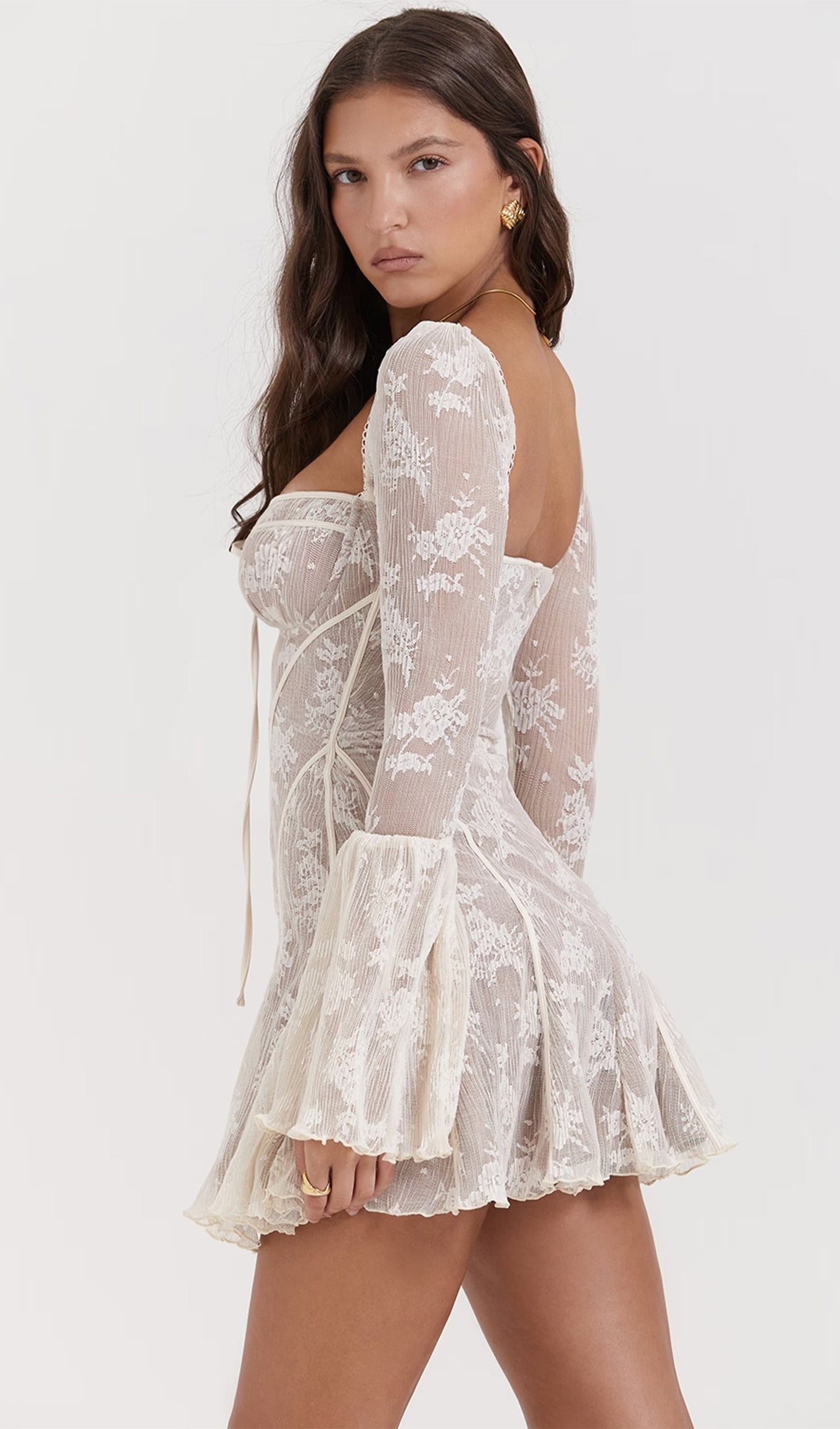 Tinsel Mirage Fildişi Dantelli Mini Elbise