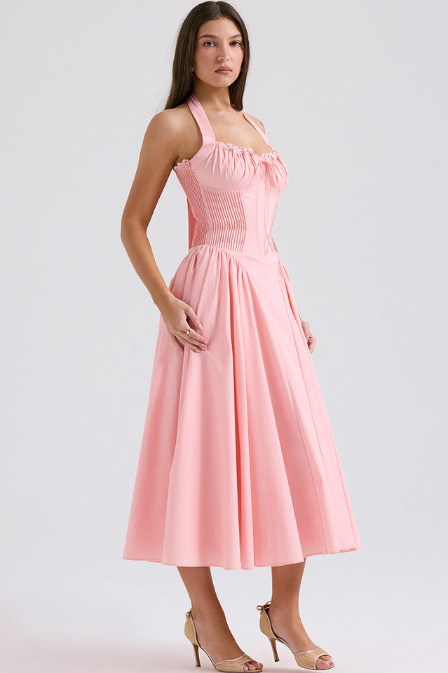 Coral Carousal Midi Elbise