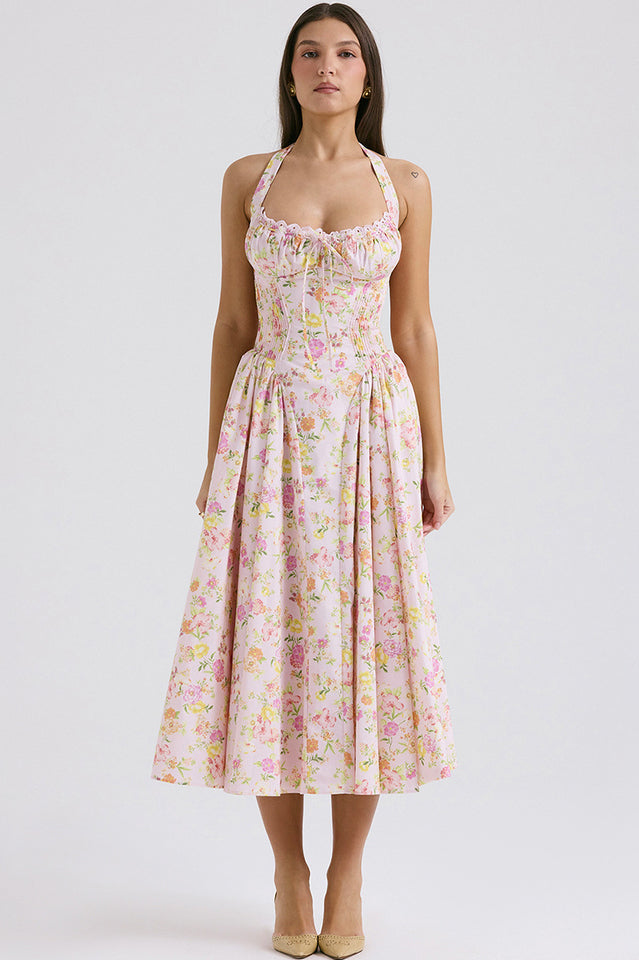 Coral Carousal Midi Elbise