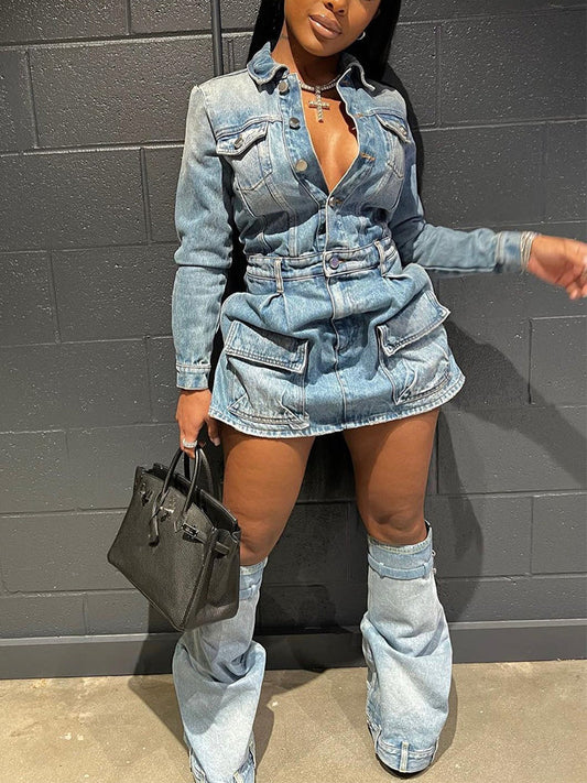 Blue Romance Mini Denim Elbise Takımı