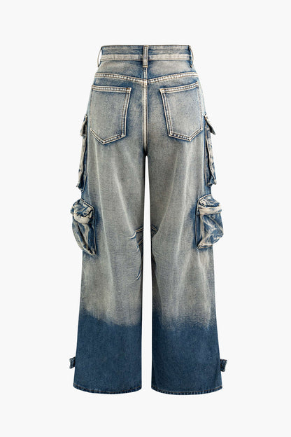 Ombre Çok Cepli Geniş Paça Kargo Pantolon